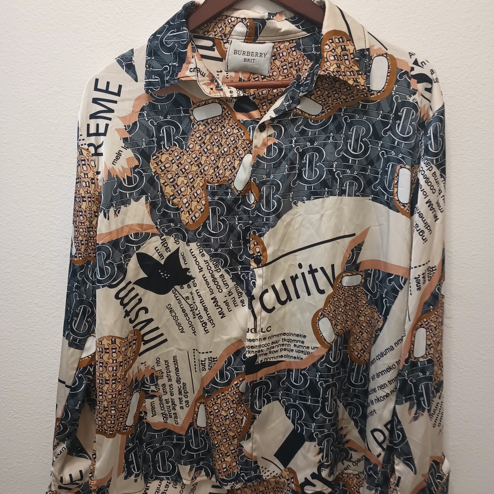 Burberry Men’s Long-Sleeve Printed Shirt — Black, Cream & Tan - Picture 4 of 5